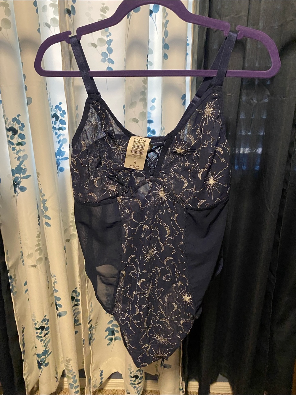 torrid navy chemise with silver celestial embroidery